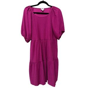J. Crew Purple Tiered Dress Textured Puff Sleeve‎ Casual Party Dress